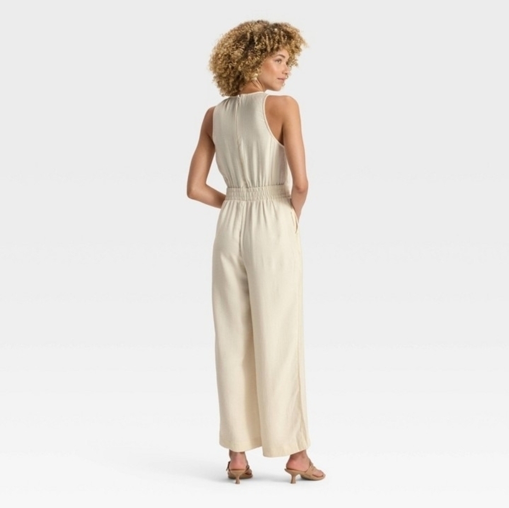 A New Day Women's Modern Gauze Jumpsuit Cream - Picture 2 of 6